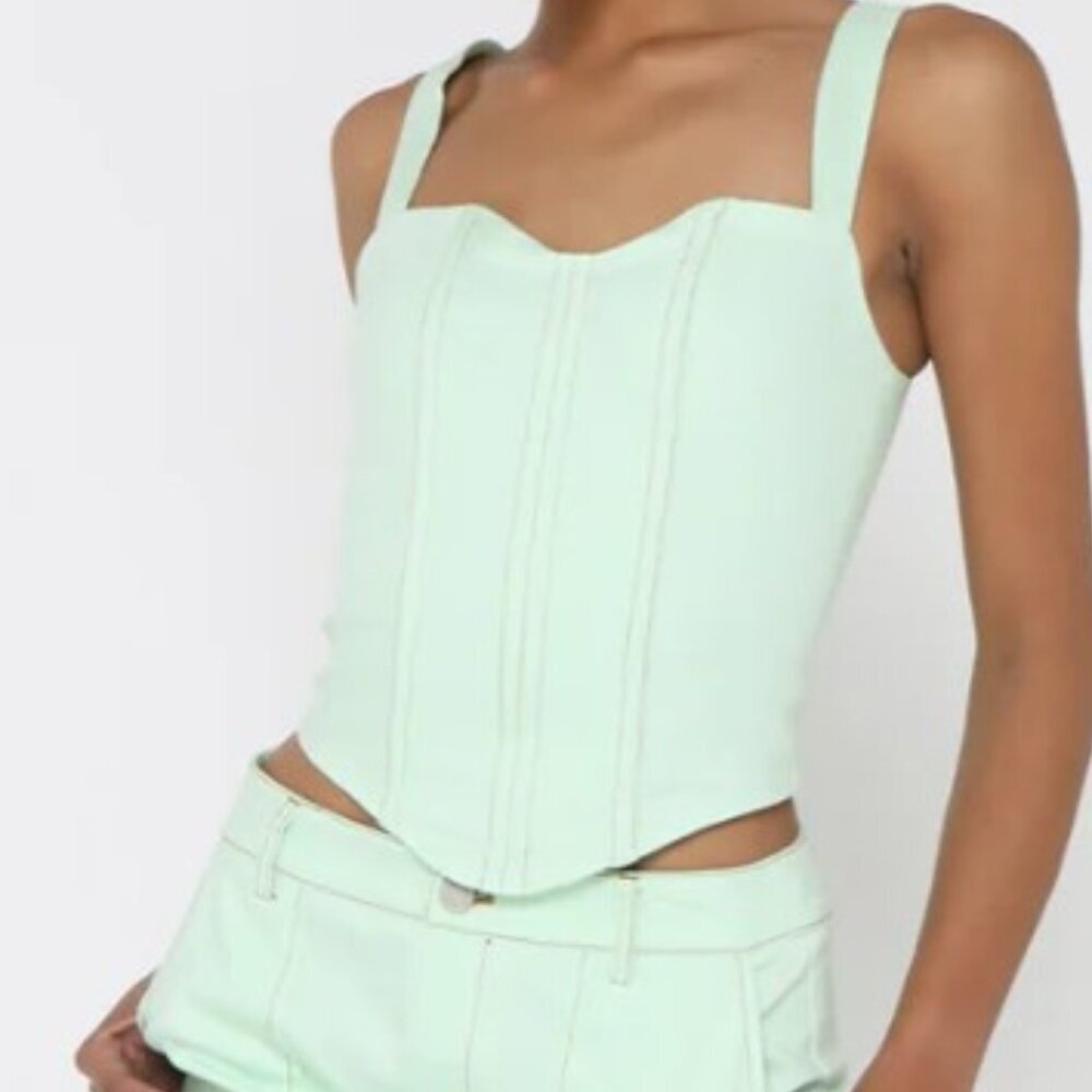 BY.DYLN Casey Corset Top Mint Green Medium NWOT